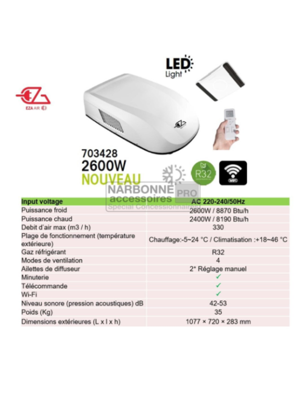 aire acondicionado EZA 2600W autocaravana